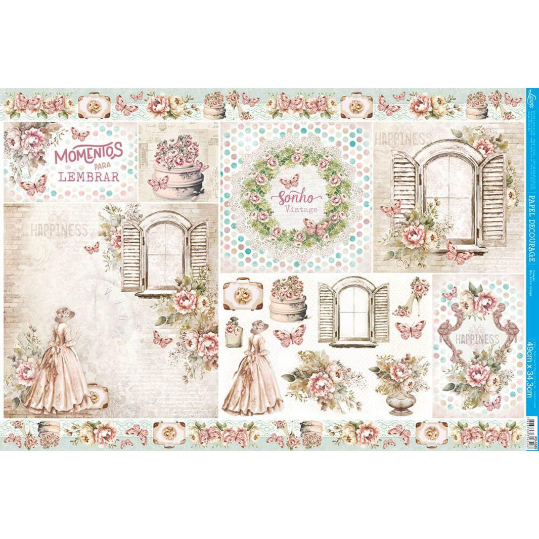 Papel Decoupage Litoarte PD-1089 Meu Sonho Vintage 49x34,3cm - Palácio da Arte