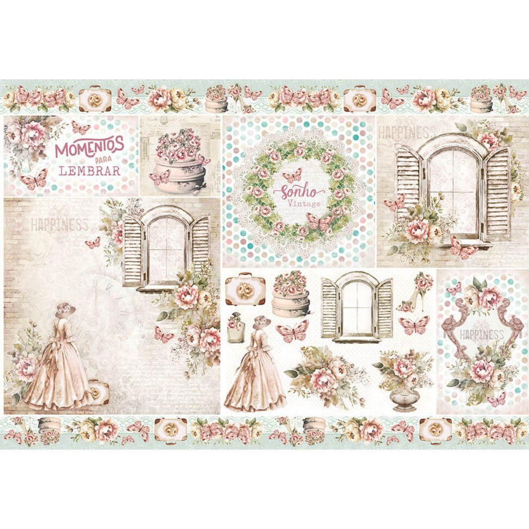 Papel Decoupage Litoarte PD-1089 Meu Sonho Vintage 49x34,3cm - Palácio da Arte