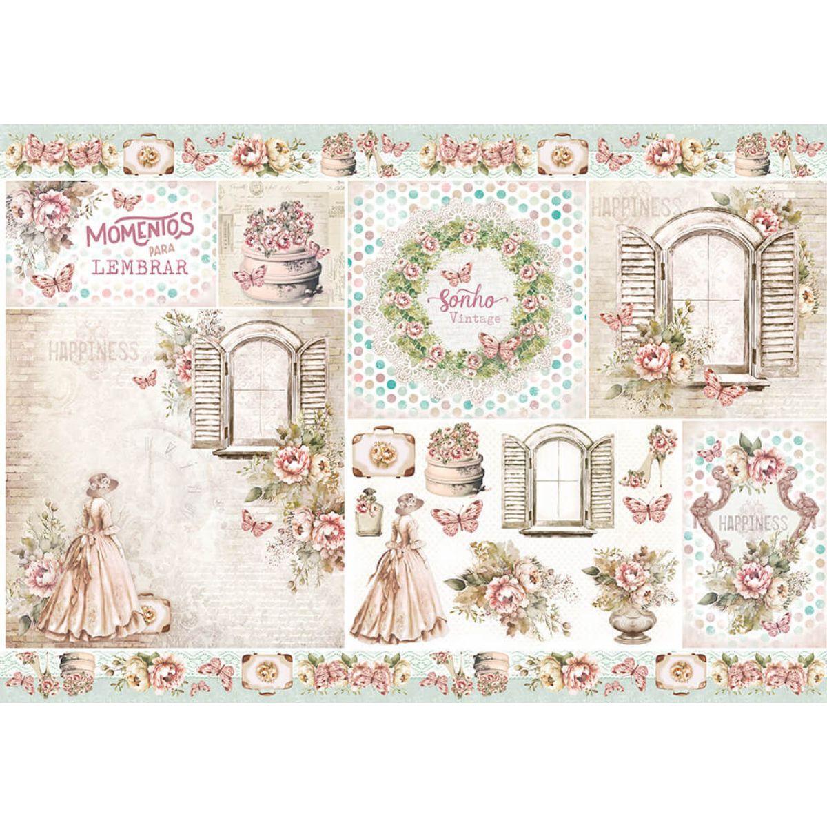 Papel Decoupage Litoarte PD-1089 Meu Sonho Vintage 49x34,3cm - Palácio da Arte