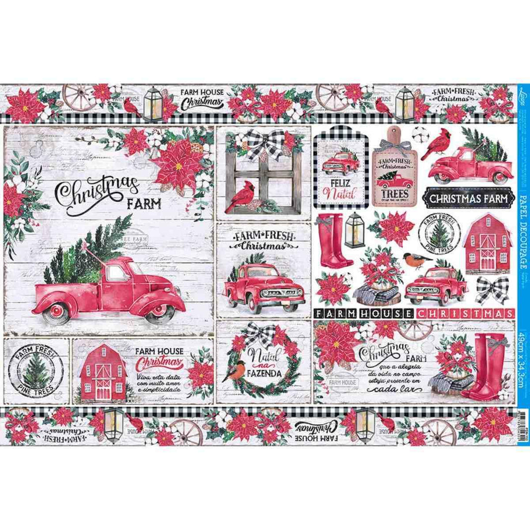 Papel Decoupage Litoarte PDN-153 Natal Farm 49x34,3cm - Palácio da Arte