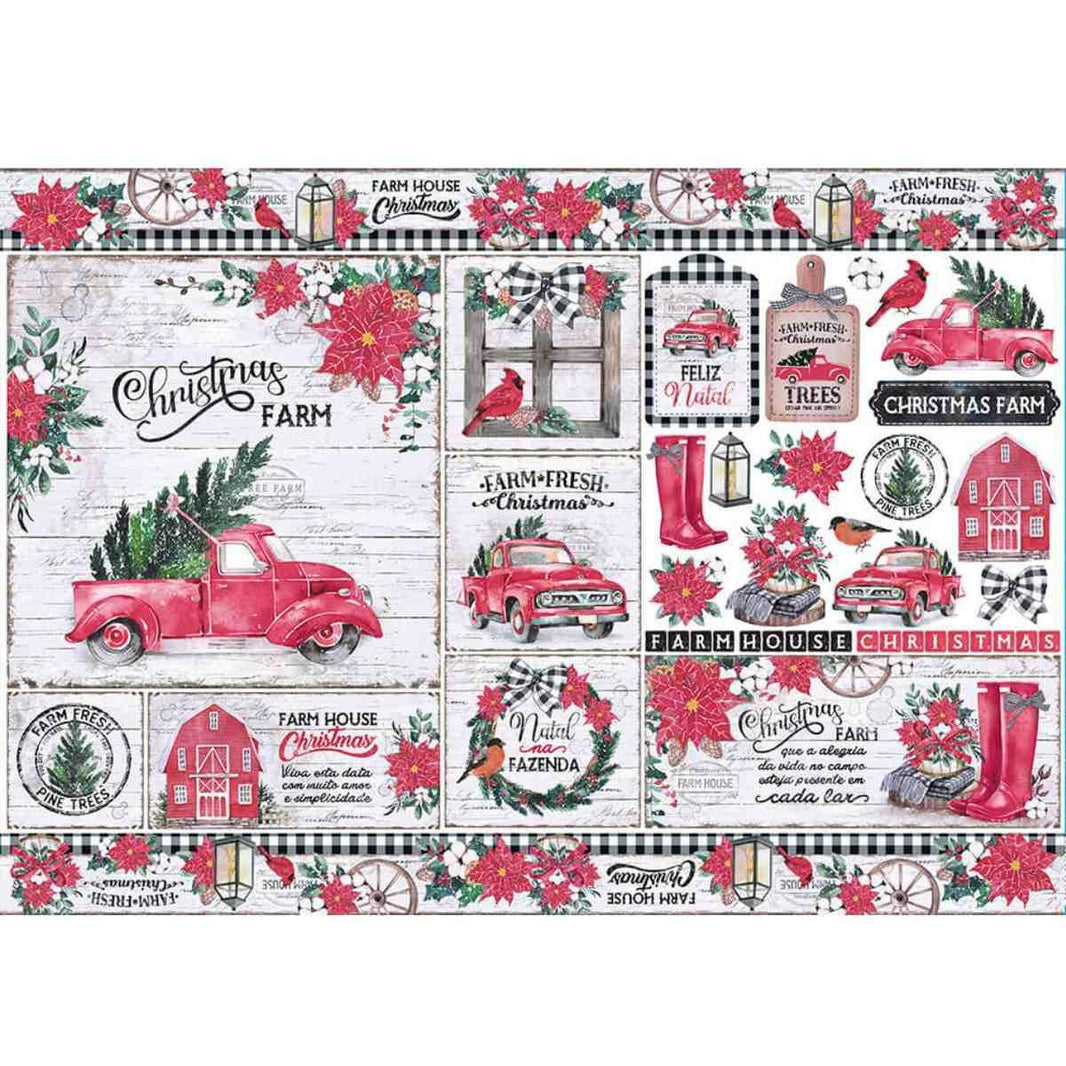Papel Decoupage Litoarte PDN-153 Natal Farm 49x34,3cm - Palácio da Arte