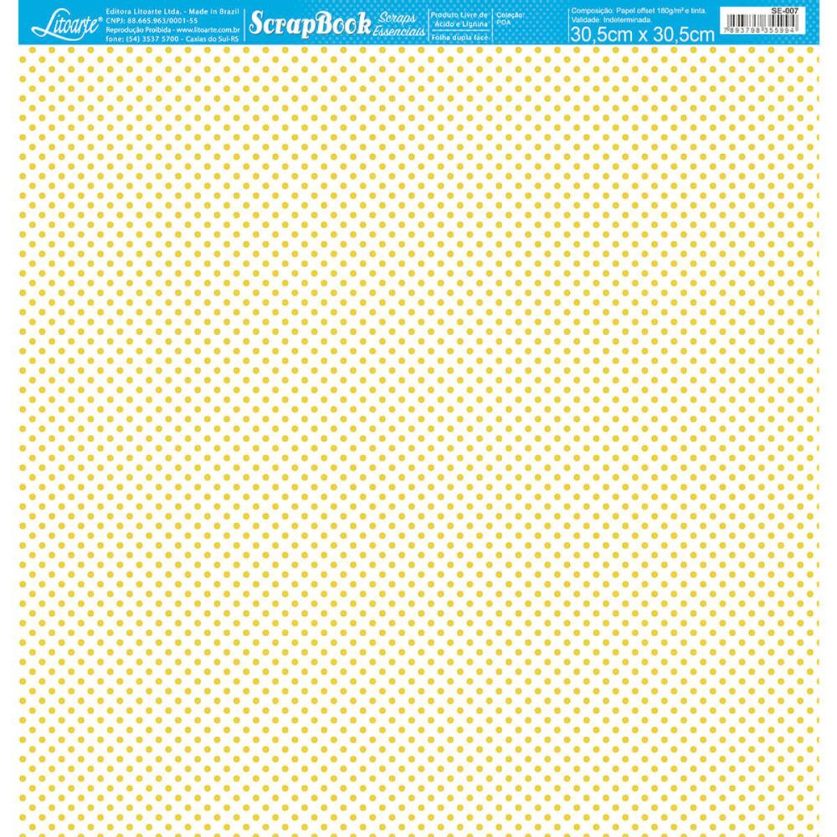 Papel Scrapbook Essencial Litoarte SE-007 Poá Amarelo e Branco 30,5x30,5cm - Palácio da Arte