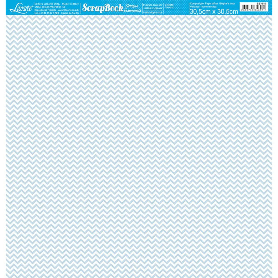 Papel Scrapbook Essencial Litoarte SE-010 Chevron Azul e Branco 30,5x30,5cm - Palácio da Arte