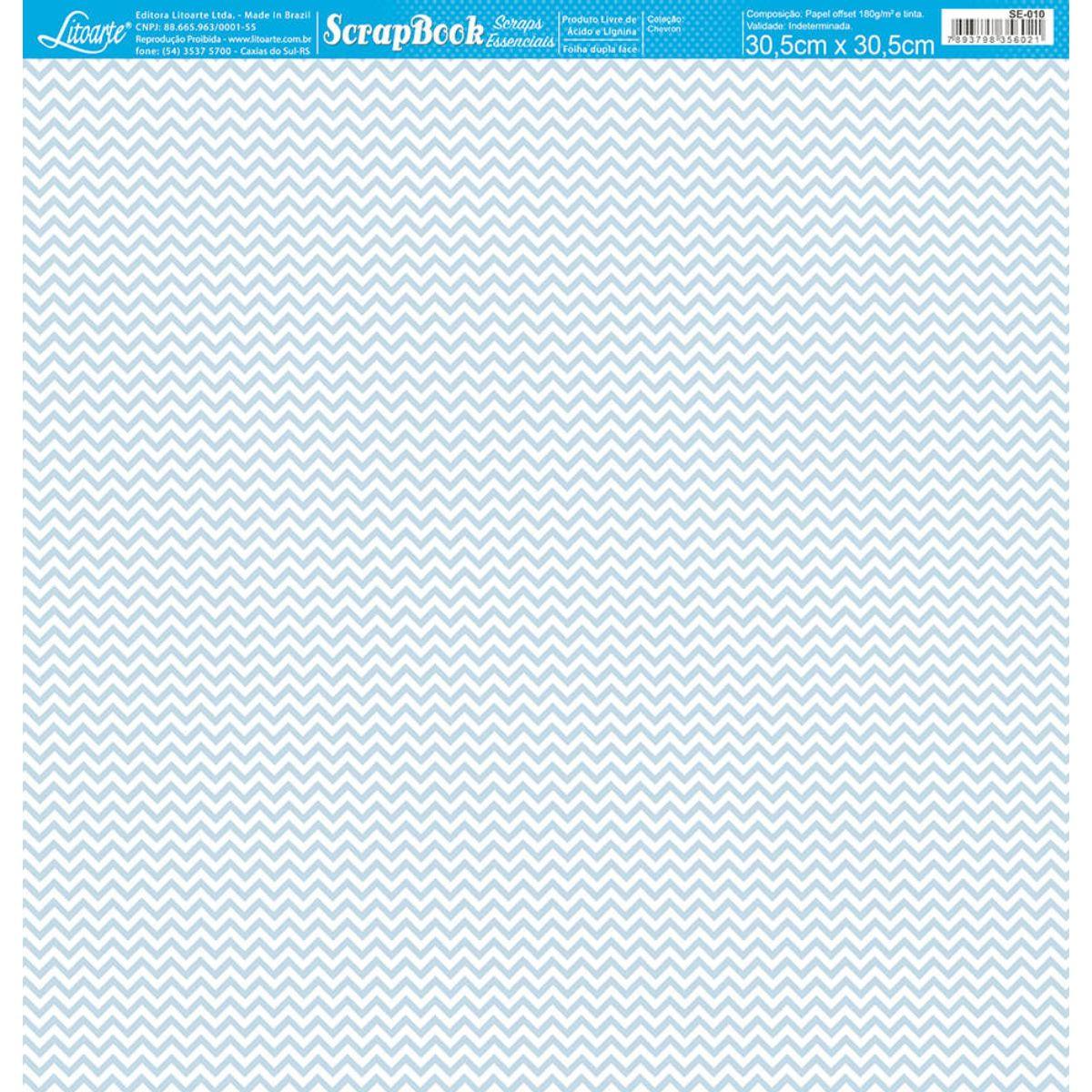 Papel Scrapbook Essencial Litoarte SE-010 Chevron Azul e Branco 30,5x30,5cm - Palácio da Arte