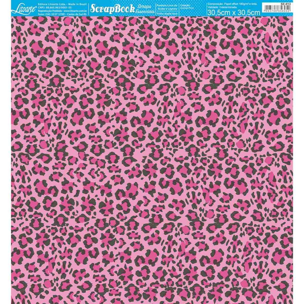 Papel Scrapbook Essencial Litoarte SE-013 Estampa de Tigre Rosa 30,5x30,5cm - Palácio da Arte