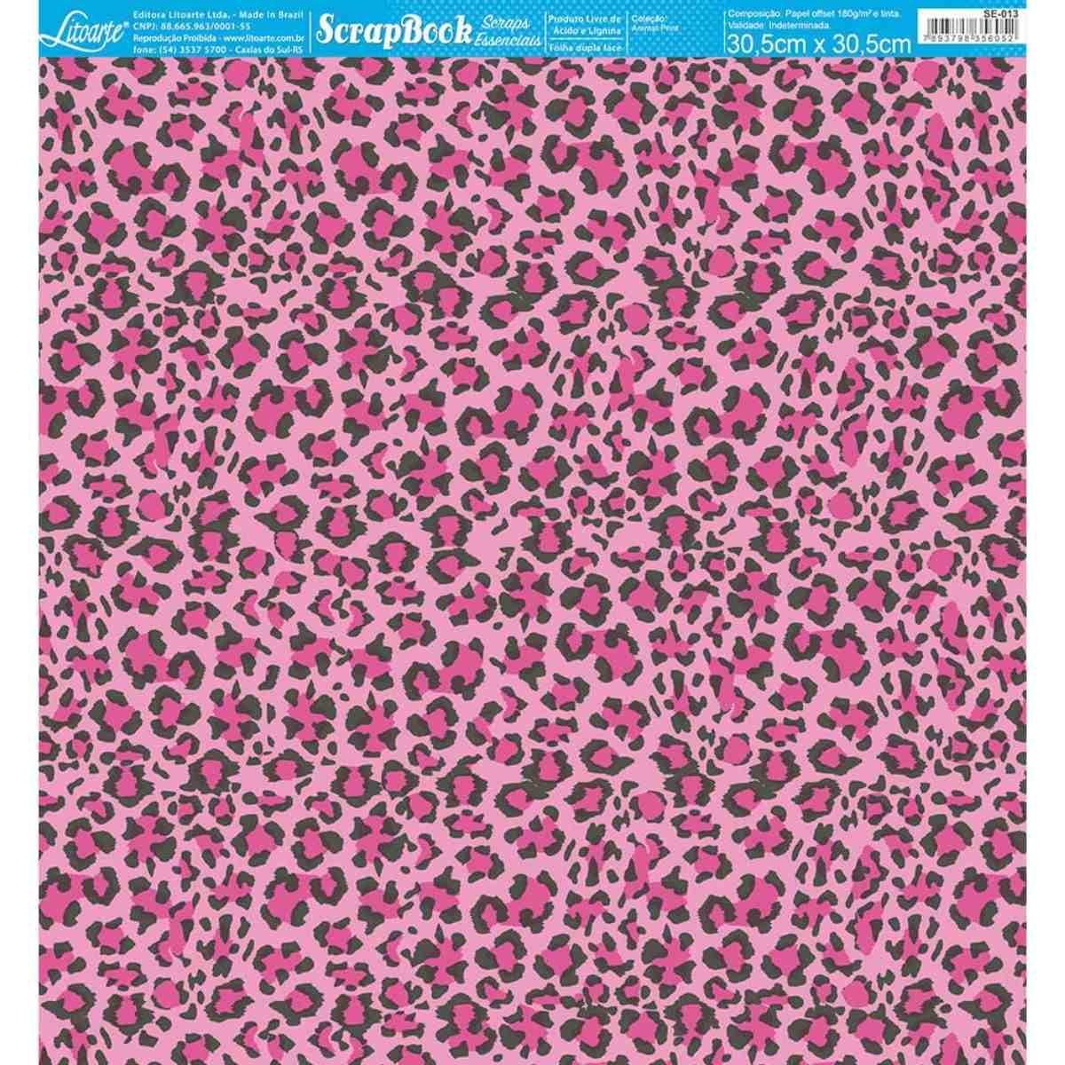Papel Scrapbook Essencial Litoarte SE-013 Estampa de Tigre Rosa 30,5x30,5cm - Palácio da Arte