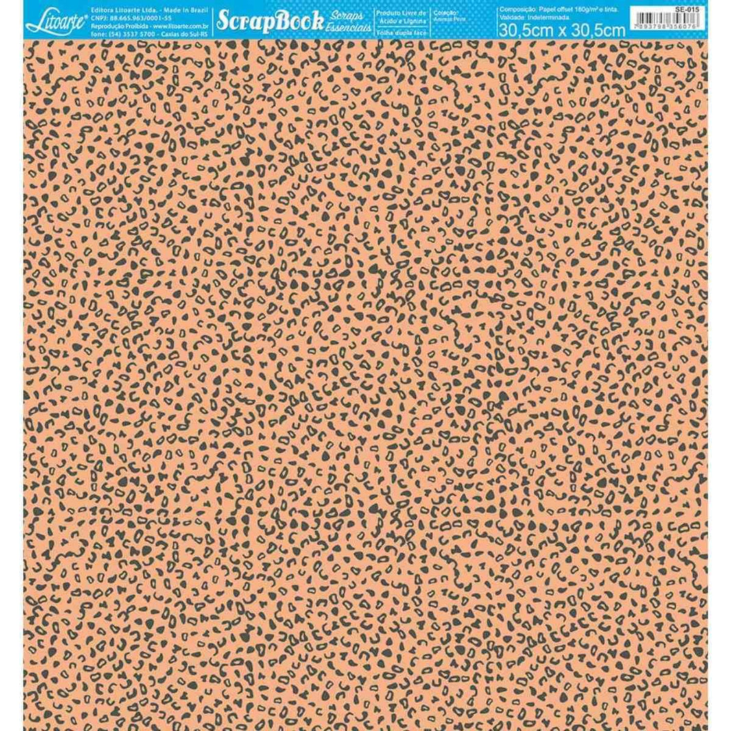Papel Scrapbook Essencial Litoarte SE-015 Estampa de Onça Preto e Marrom 30,5x30,5cm - Palácio da Arte