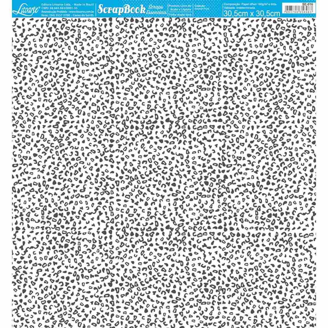 Papel Scrapbook Essencial Litoarte SE-016 Estampa de Onça Preto e Branco 30,5x30,5cm - Palácio da Arte