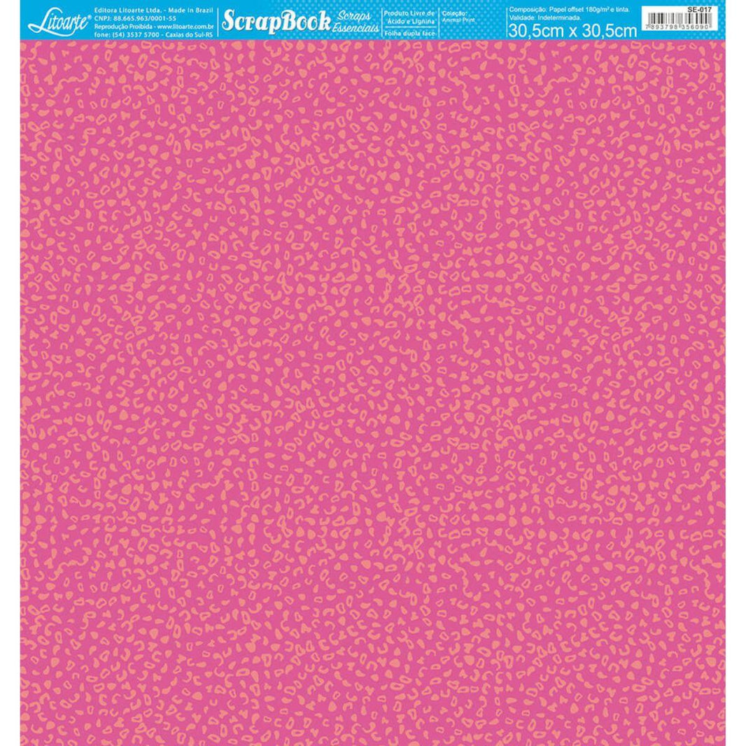 Papel Scrapbook Essencial Litoarte SE-017 Estampa de Onça Rosa 30,5x30,5cm - Palácio da Arte
