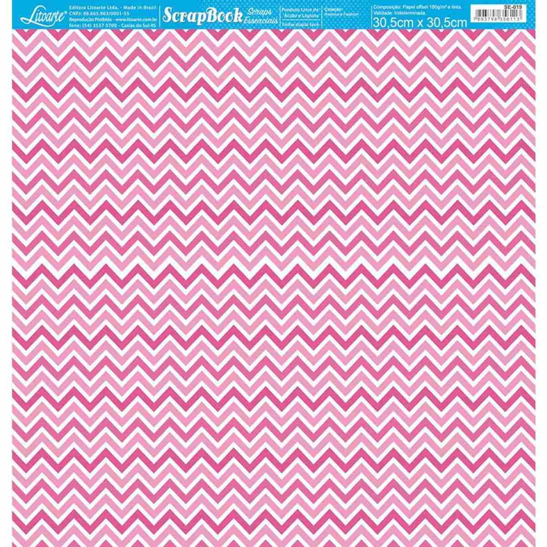Papel Scrapbook Essencial Litoarte SE-019 Aventura Fashion Chevron 30,5x30,5cm - Palácio da Arte