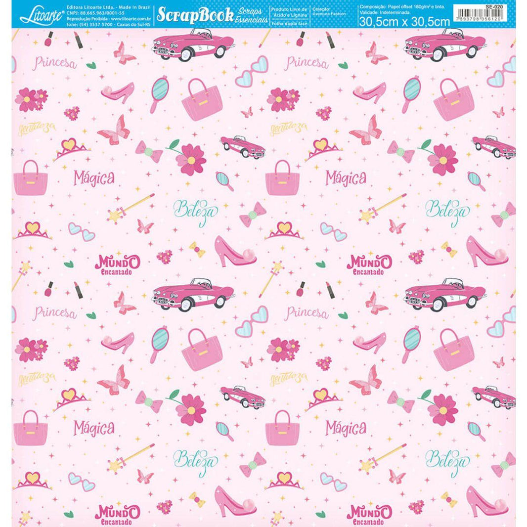 Papel Scrapbook Essencial Litoarte SE-020 Aventura Fashion Padrões 30,5x30,5cm - Palácio da Arte