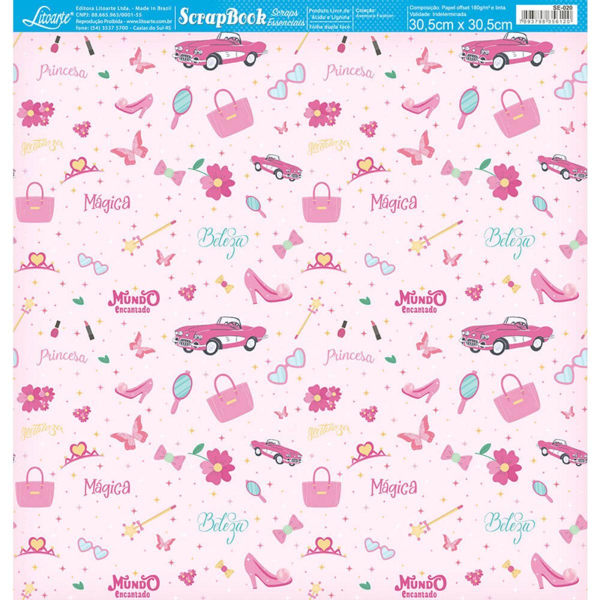 Papel Scrapbook Essencial Litoarte SE-020 Aventura Fashion Padrões 30,5x30,5cm - Palácio da Arte