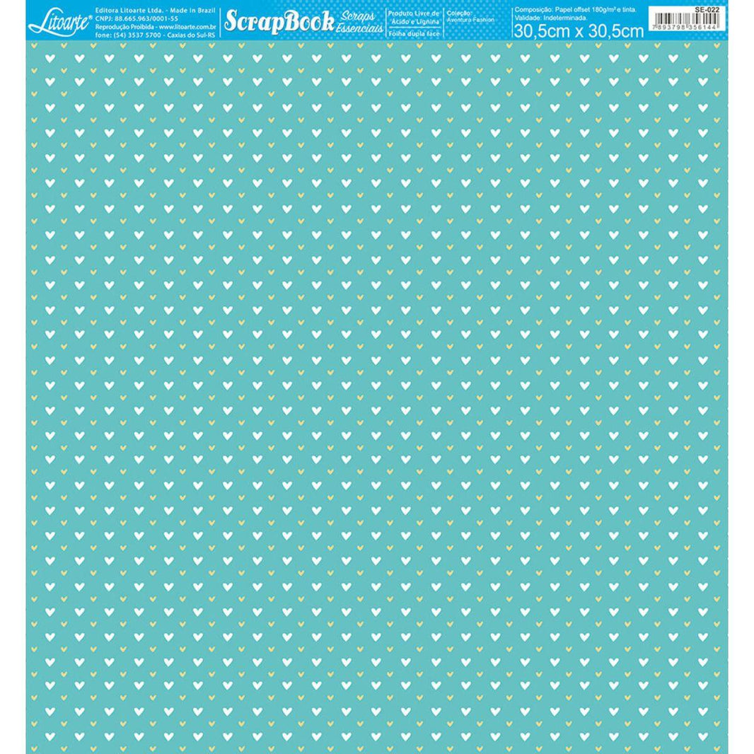 Papel Scrapbook Essencial Litoarte SE-022 Aventura Fashion Coração 30,5x30,5cm - Palácio da Arte