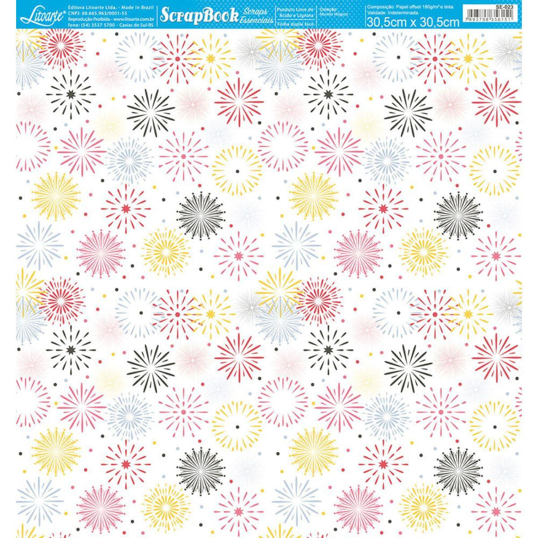 Papel Scrapbook Essencial Litoarte SE-023 Mundo Mágico Fogos 30,5x30,5cm - Palácio da Arte