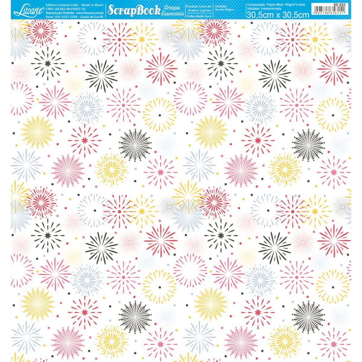 Papel Scrapbook Essencial Litoarte SE-023 Mundo Mágico Fogos 30,5x30,5cm - Palácio da Arte
