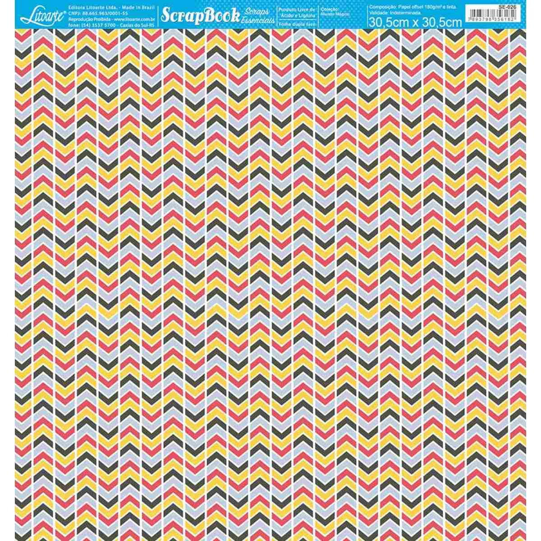 Papel Scrapbook Essencial Litoarte SE-026 Mundo Mágico Chevron 30,5x30,5cm - Palácio da Arte