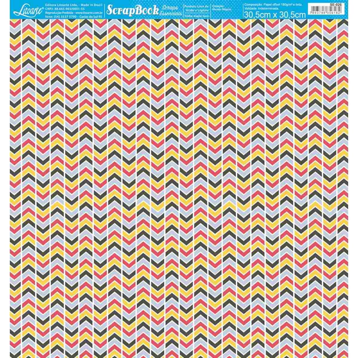 Papel Scrapbook Essencial Litoarte SE-026 Mundo Mágico Chevron 30,5x30,5cm - Palácio da Arte