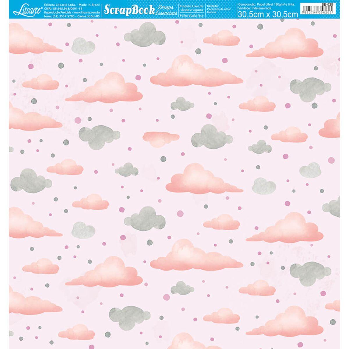 Papel Scrapbook Essencial Litoarte SE-028 Pacotinho de Amor Menina Nuvem  Rosa 30,5x30,5cm – Palácio da Arte, image size:1200x1200