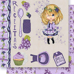 Papel Scrapbook Litoarte SD-0414 Menina Receitas e Uva Lilás 30,5x30,5cm - Palácio da Arte