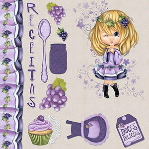 Papel Scrapbook Litoarte SD-0414 Menina Receitas e Uva Lilás 30,5x30,5cm - Palácio da Arte