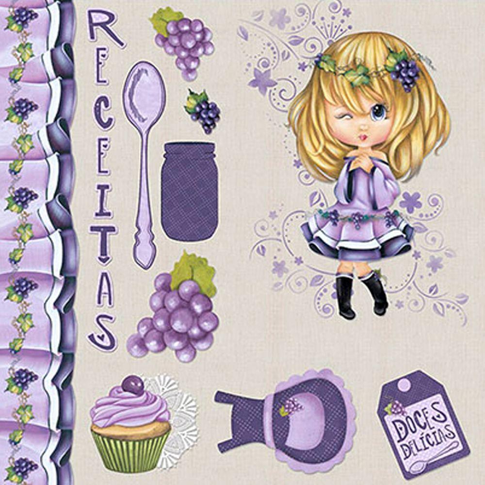 Papel Scrapbook Litoarte SD-0414 Menina Receitas e Uva Lilás 30,5x30,5cm - Palácio da Arte
