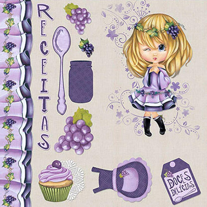 Papel Scrapbook Litoarte SD-0414 Menina Receitas e Uva Lilás 30,5x30,5cm - Palácio da Arte