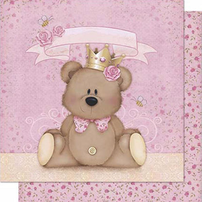Papel Scrapbook Litoarte SD-0602 Urso Coroa Menina Rosa 30,5x30,5cm - Palácio da Arte