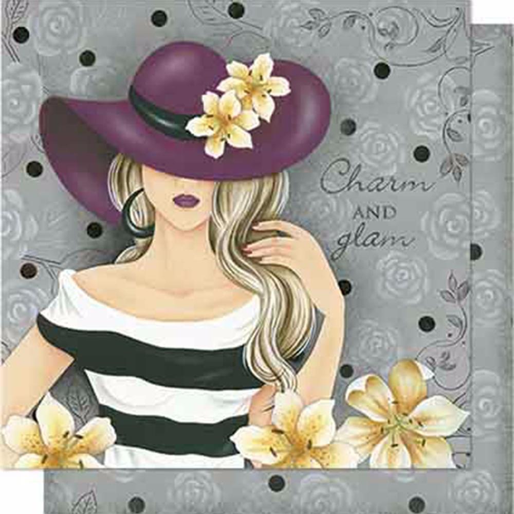 Papel Scrapbook Litoarte SD-0628 Dama Com Chapéu e Rosas 30,5x30,5cm - Palácio da Arte