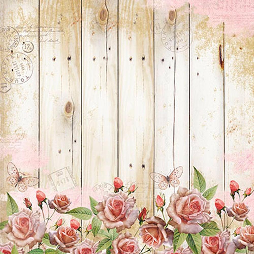 Papel Scrapbook Litoarte SD-093 Rosas e Madeira 30,5x30,5cm - Palácio da Arte