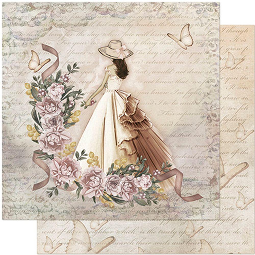 Papel Scrapbook Litoarte SD-0950 Dama, Rosas e Borboletas 30,5x30,5cm - Palácio da Arte