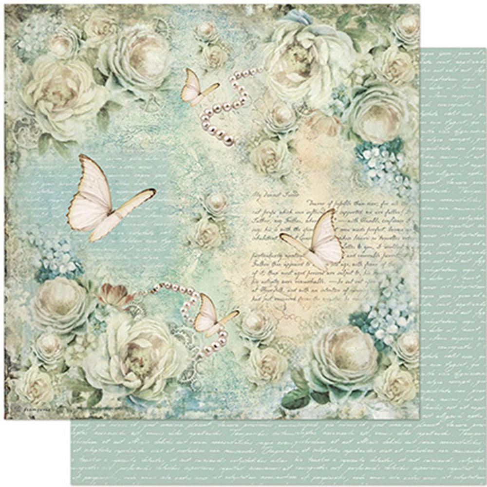 Papel Scrapbook Litoarte SD-0954 Rosas e Borboleta Vintage 30,5x30,5cm - Palácio da Arte