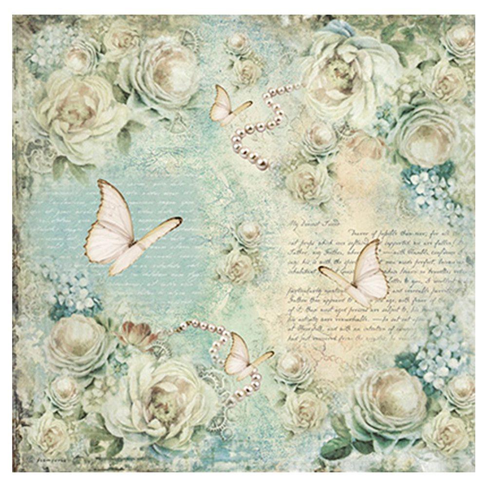 Papel Scrapbook Litoarte SD-0954 Rosas e Borboleta Vintage 30,5x30,5cm - Palácio da Arte