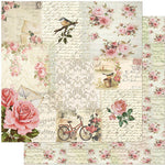 Papel Scrapbook Litoarte SD-0956 Rosas, Pássaro e Bicicleta 30,5x30,5cm - Palácio da Arte