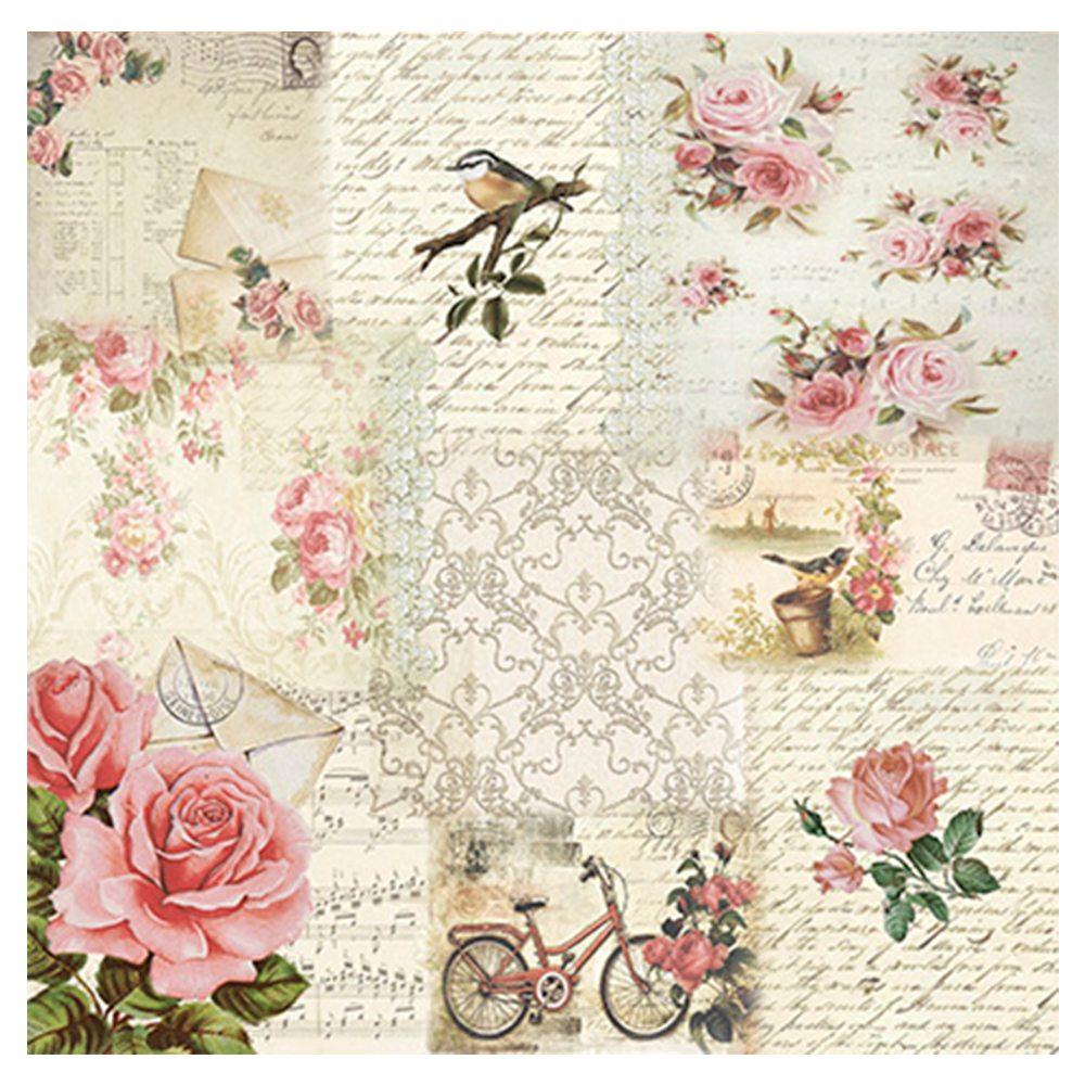 Papel Scrapbook Litoarte SD-0956 Rosas, Pássaro e Bicicleta 30,5x30,5cm - Palácio da Arte