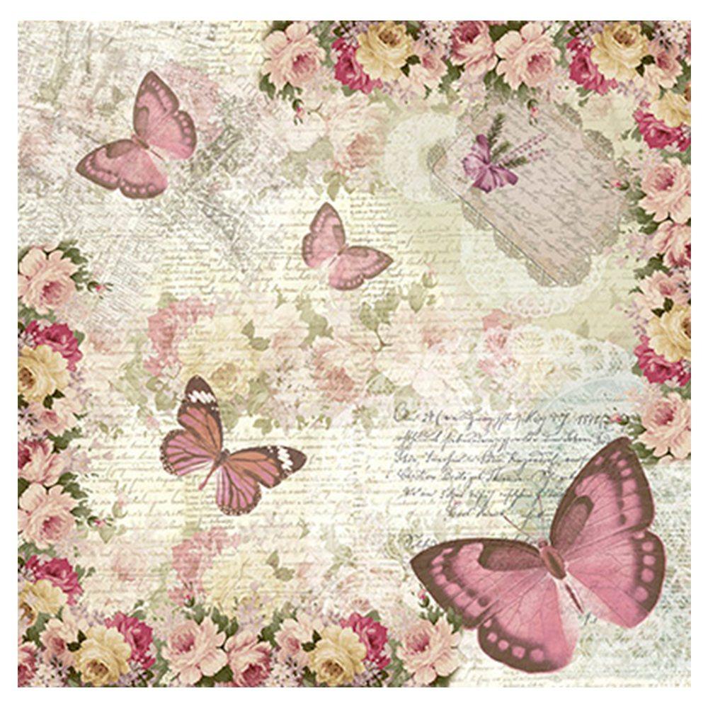 Papel Scrapbook Litoarte SD-0964 Borboletas e Flores Vintage 30,5x30,5cm - Palácio da Arte