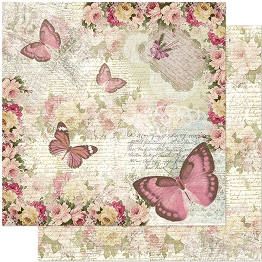 Papel Scrapbook Litoarte SD-0964 Borboletas e Flores Vintage 30,5x30,5cm - Palácio da Arte