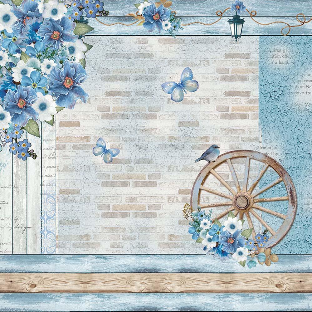 Papel Scrapbook Litoarte SD-1104 Rústico Azul Romântico 30,5x30,5cm - Palácio da Arte