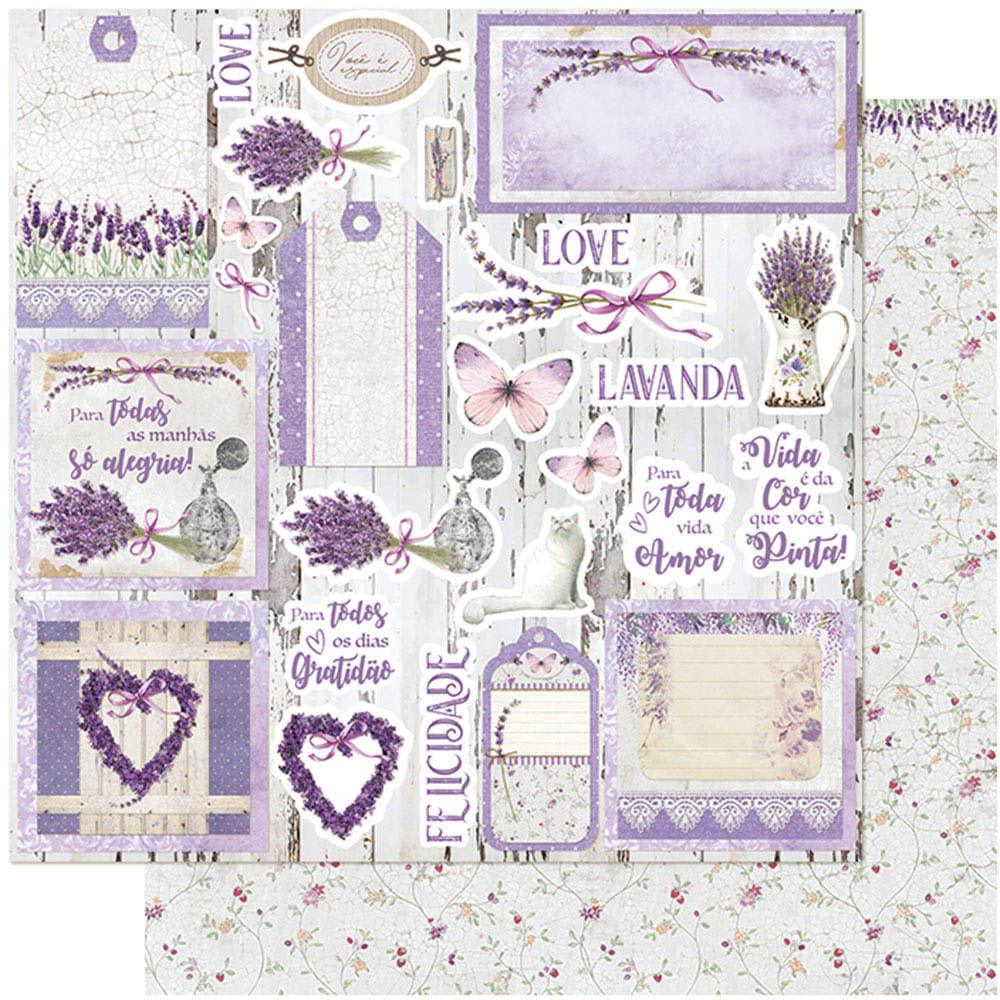 Papel Scrapbook Litoarte SD-1118 Tags Lavanda 30,5x30,5cm - Palácio da Arte