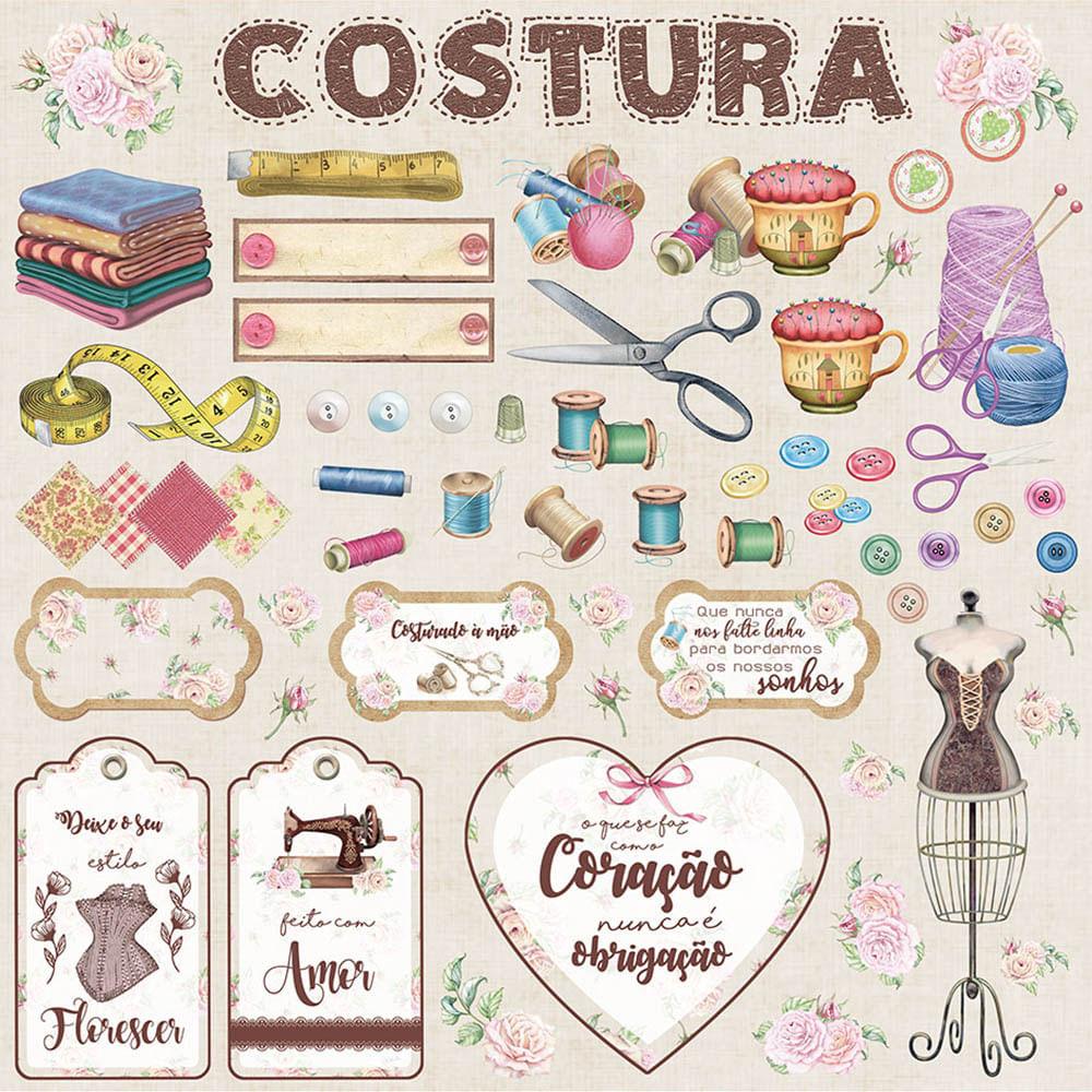 Papel Scrapbook Litoarte SD-1124 Costura 30,5x30,5cm - Palácio da Arte