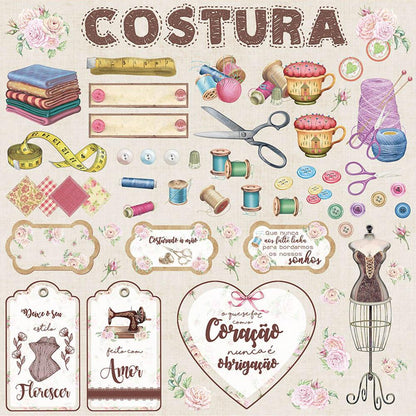 Papel Scrapbook Litoarte SD-1124 Costura 30,5x30,5cm - Palácio da Arte