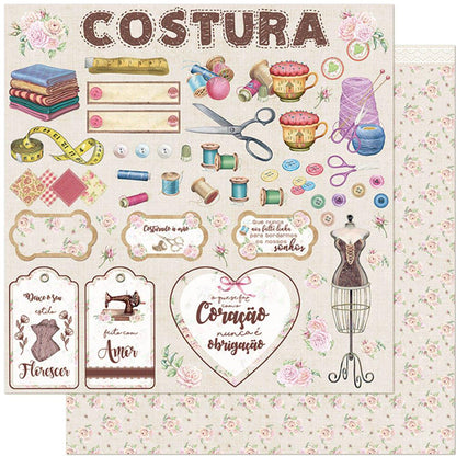 Papel Scrapbook Litoarte SD-1124 Costura 30,5x30,5cm - Palácio da Arte