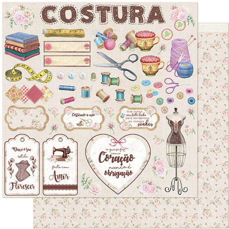 Papel Scrapbook Litoarte SD-1124 Costura 30,5x30,5cm - Palácio da Arte