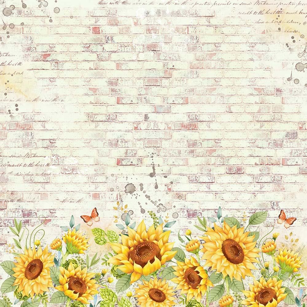 Papel Scrapbook Litoarte SD-1129 Girassol Fundo Parede de Tijolo 30,5x30,5cm - Palácio da Arte