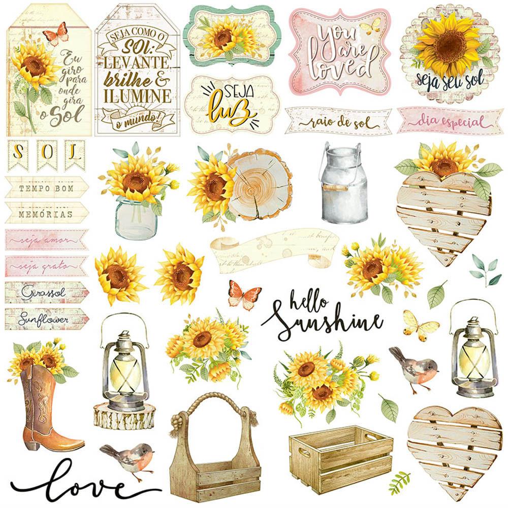Papel Scrapbook Litoarte SD-1130 Girassol Tags 30,5x30,5cm - Palácio da Arte