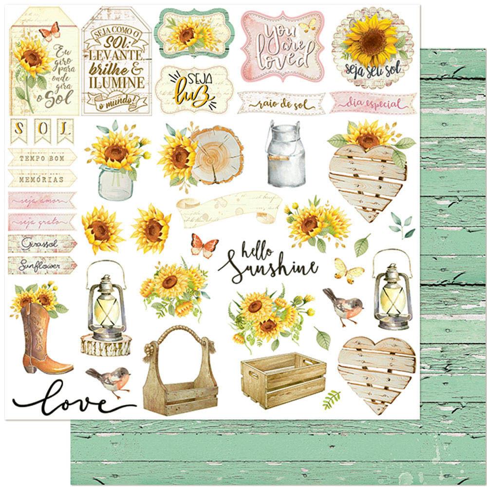 Papel Scrapbook Litoarte SD-1130 Girassol Tags 30,5x30,5cm - Palácio da Arte