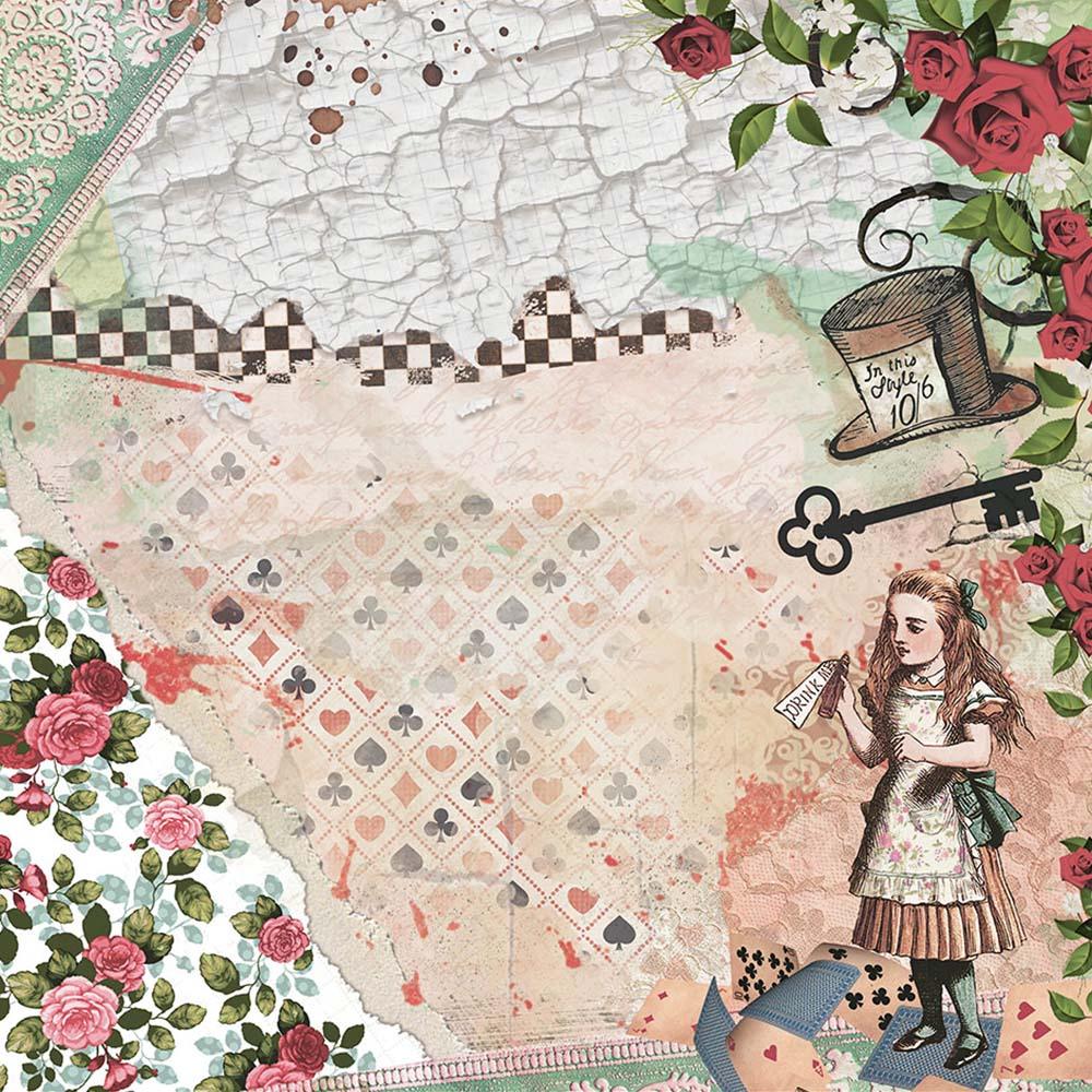 Papel Scrapbook Litoarte SD-1132 Alice, Chave e Rosas 30,5x30,5cm - Palácio da Arte