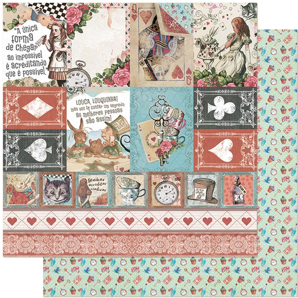 Papel Scrapbook Litoarte SD-1133 Alice Tags 30,5x30,5cm - Palácio da Arte