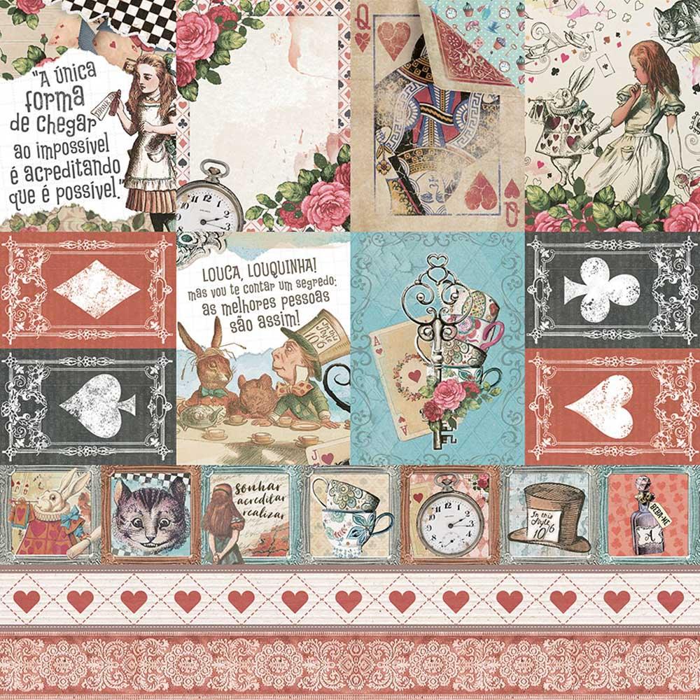 Papel Scrapbook Litoarte SD-1133 Alice Tags 30,5x30,5cm - Palácio da Arte