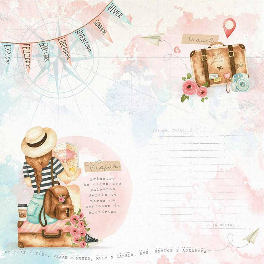 Papel Scrapbook Litoarte SD-1135 Viagem Menina 30,5x30,5cm - Palácio da Arte