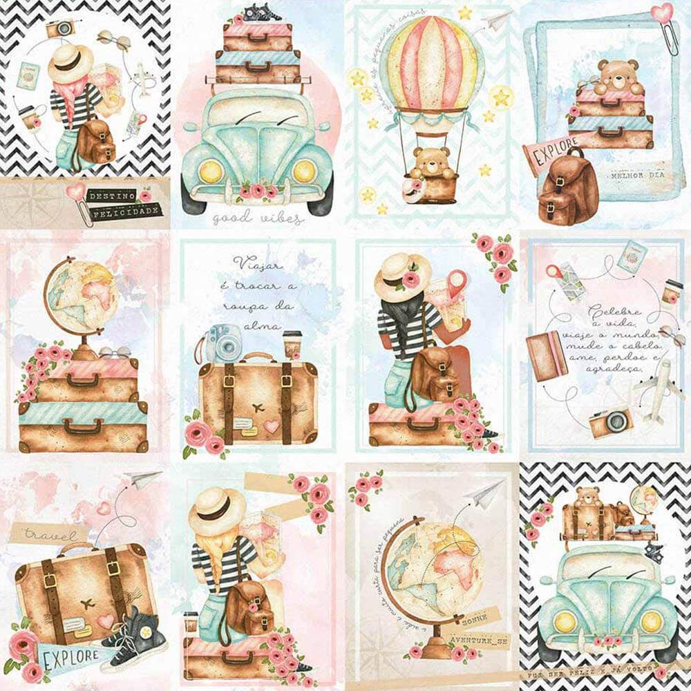 Papel Scrapbook Litoarte SD-1137 Viagem Card Postais 30,5x30,5cm - Palácio da Arte